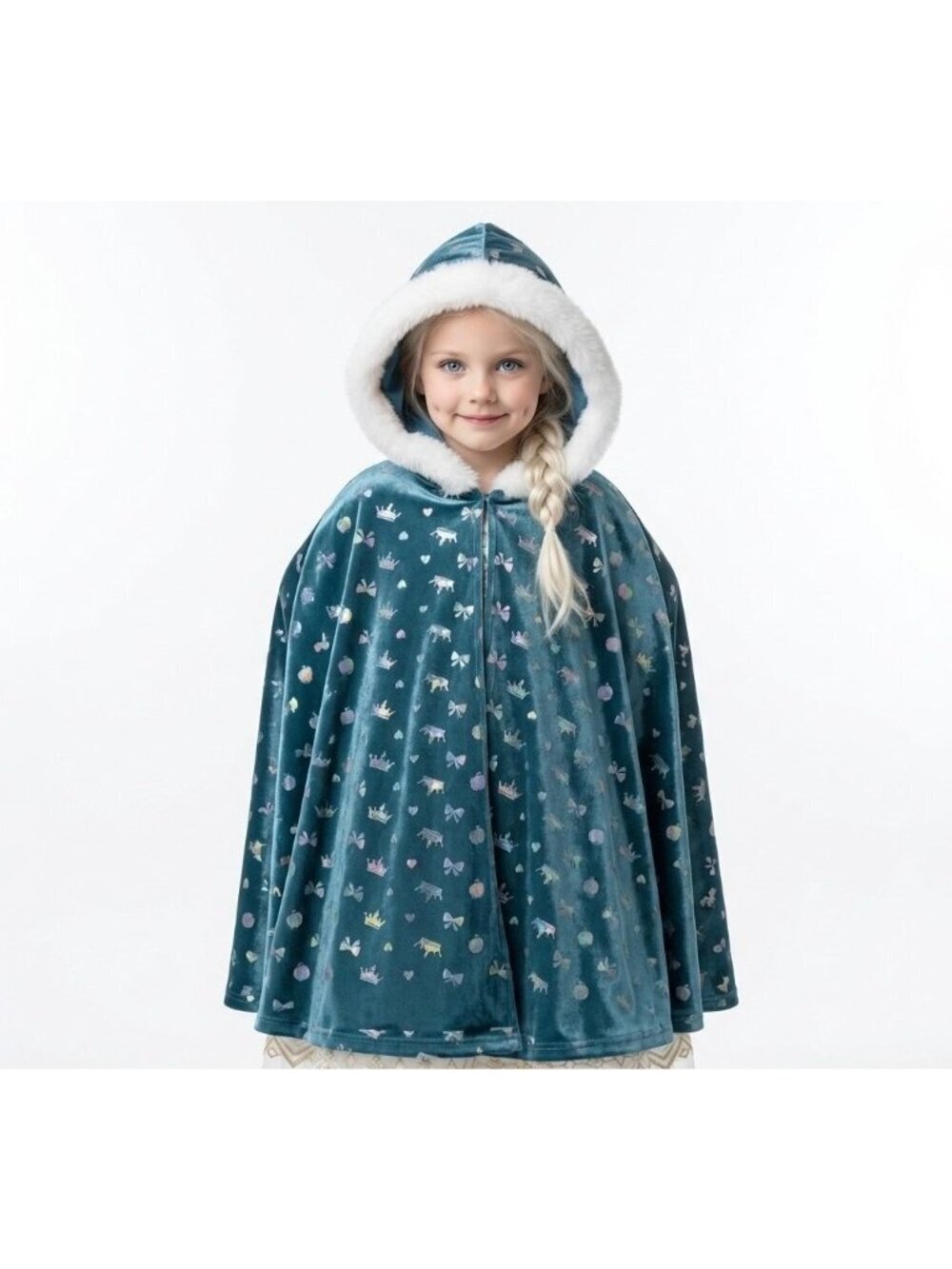 Girls Elsa Frozen Princess Costume Dress Set Teal Cream Velvet Tulle Birthday - Picture 4 of 5